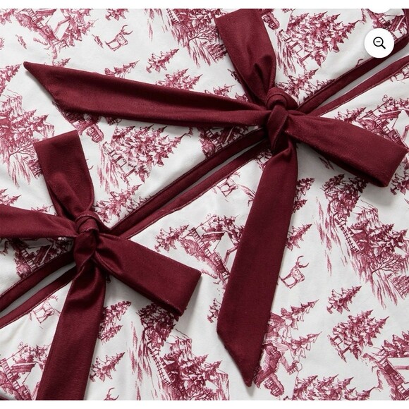 Red and Ivory Forest Velvet Christmas Tree Skirt, 52", by My Texas House - Picture 3 of 11